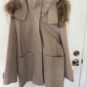Nine West Beige Coat with Faux Fur Hood